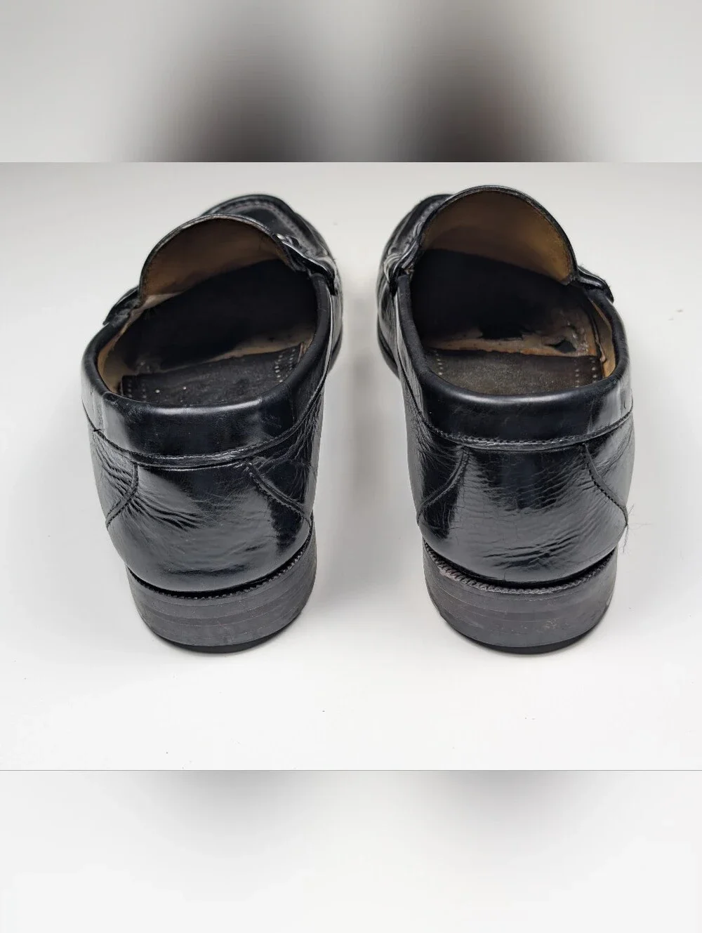 Vintage USA Made Black Leather Horsebit Loafers Mens 10 D Bit Slip On Dress
